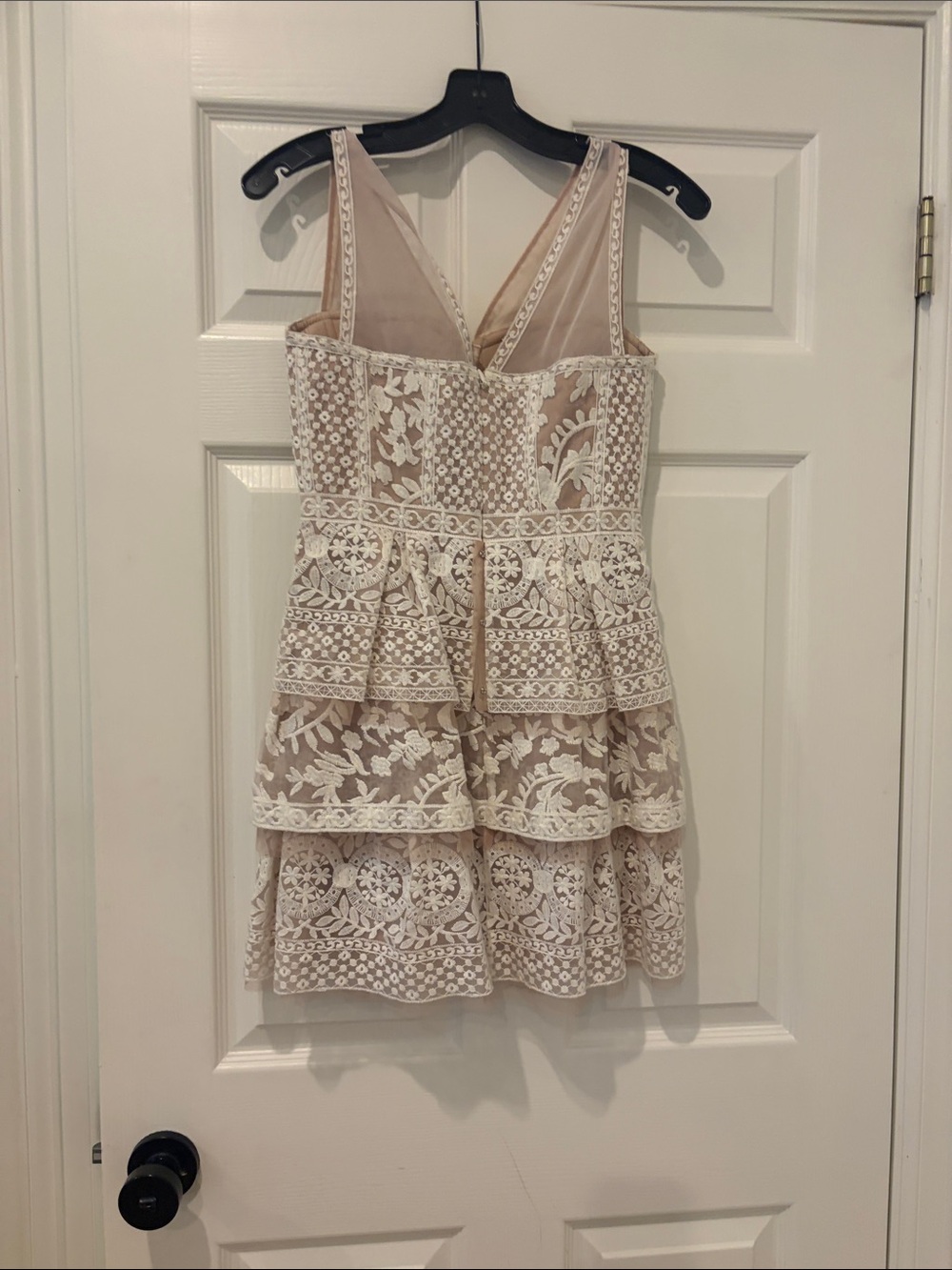 BCBGMaxAzria Blush and White Lace Tiered Mini Dress - Picture 4 of 5